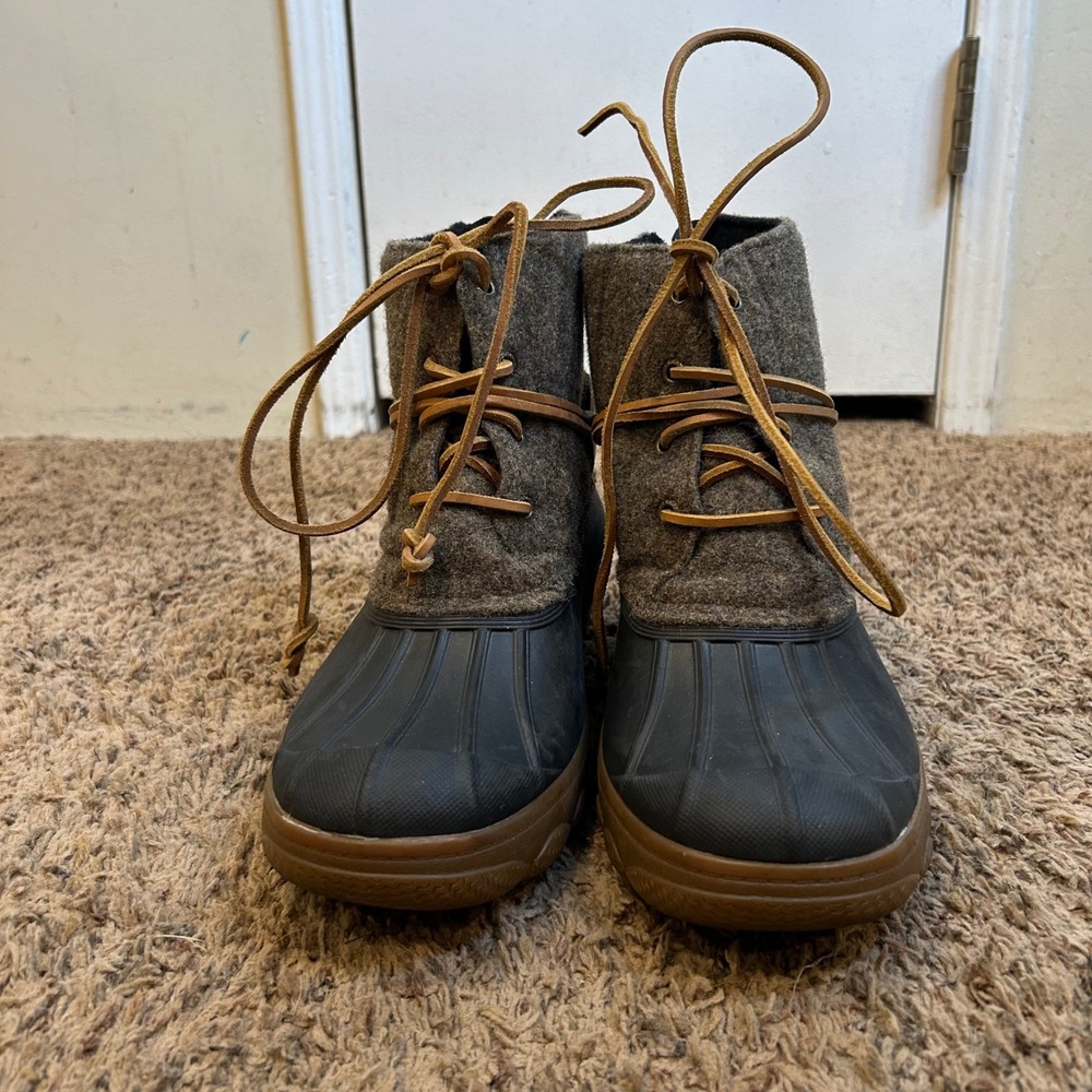 Sperry Saltwater Wool Duck Boots Grey Black Rubber Ankle Rain Boots Womens 8